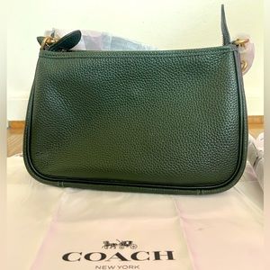 Coach Cary Brass/Amazon Green Soft Pebble Leather Convertible Crossbody